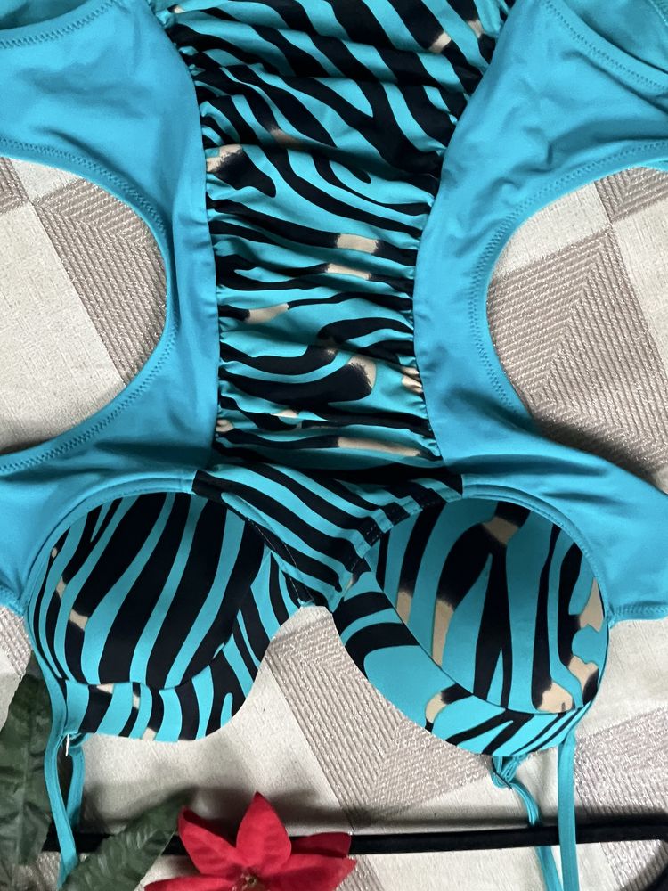 Kostium kąpielowy jednoczęściowy monokini zielony zebra 42 luksusowy