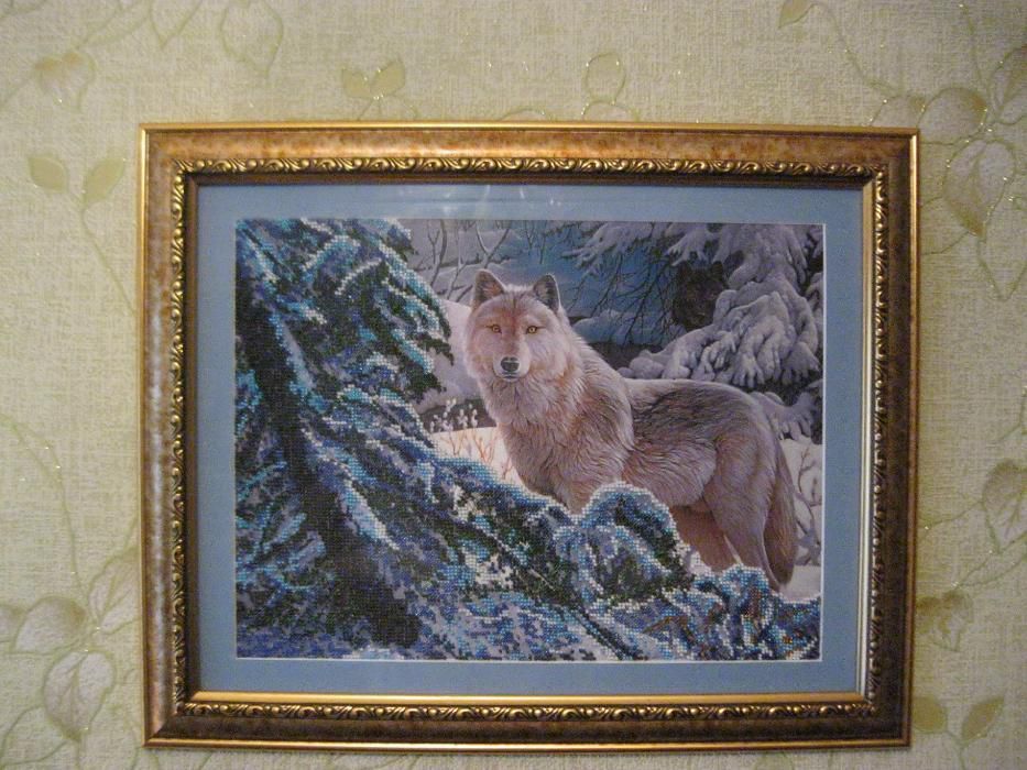 Картина из бисера, бисер, картина, ручная работа. Волк