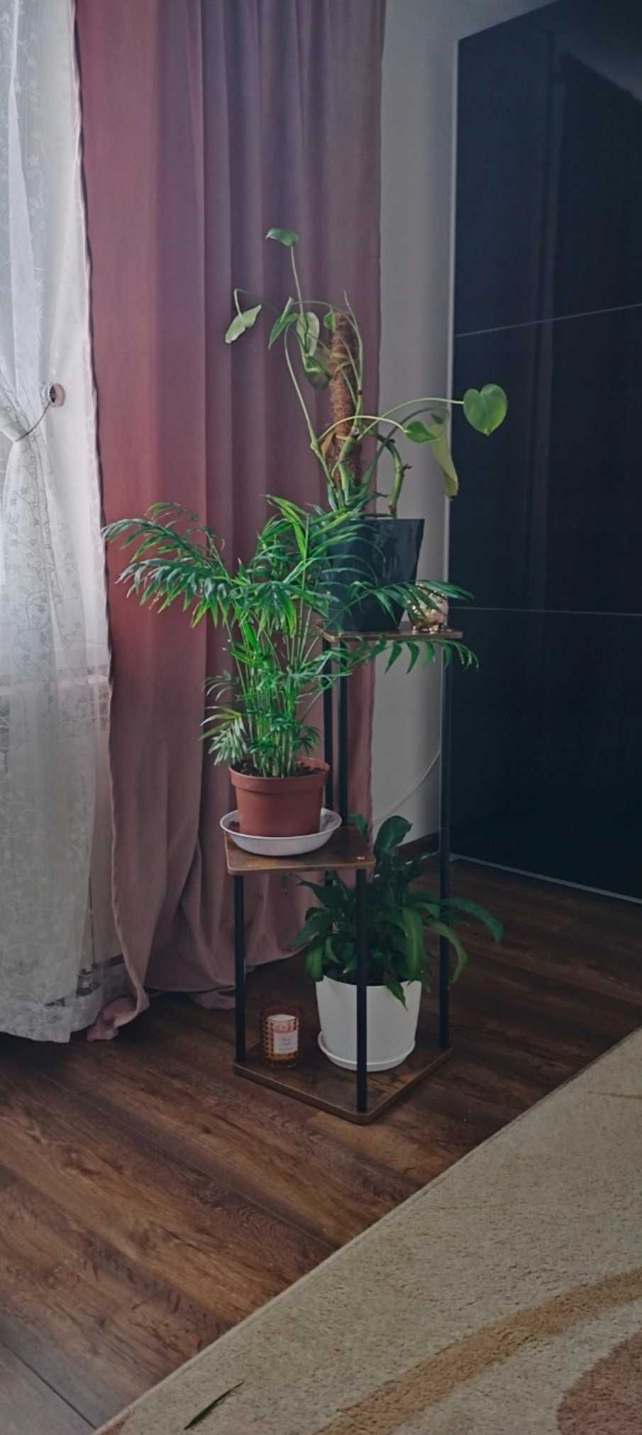 Trzypoziomowy Kwietnik na Rośliny lub Kwiaty Metal + Drewno Loft 78 cm