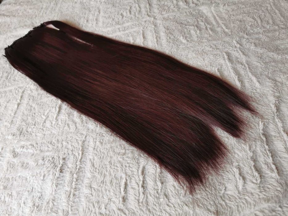Doczepiane włosy clip in ciemne wino 60 cm proste