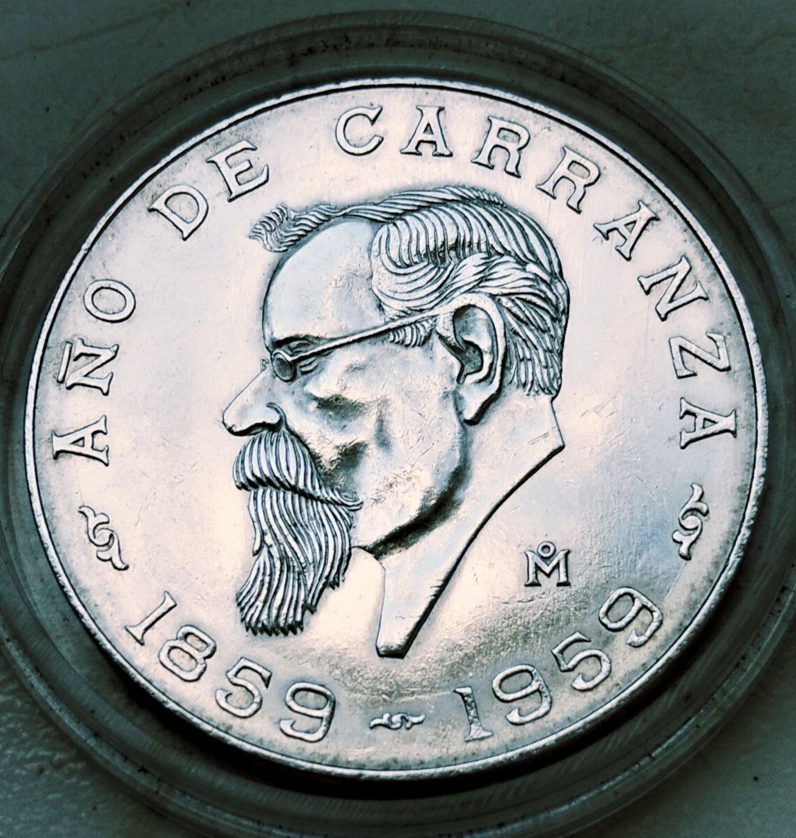 Meksyk 5 Pesos 1959 r Stu lecie urodzin Carranza srebro