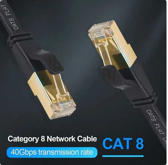 Kabel Lan RJ 45  płaski czarny CAT8 5m., Cat7 5m.