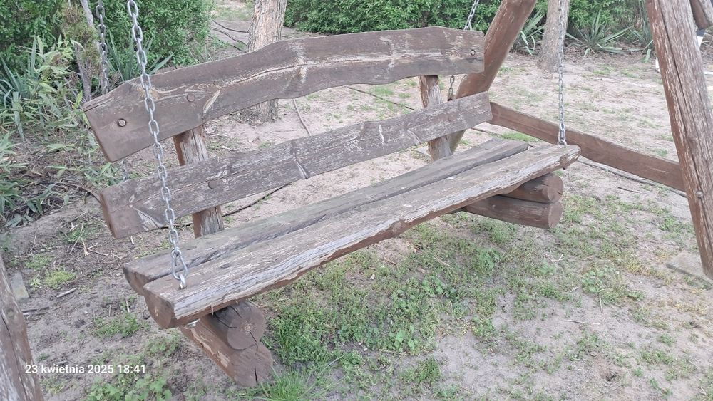 HUŚTAWKA z bali duża 2,8m z ławką na sprężynach SOLIDNA