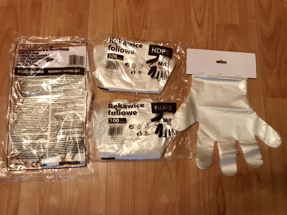 Rękawiczki foliowe jednorazowe HDPE + 3 rolki jednorazówek