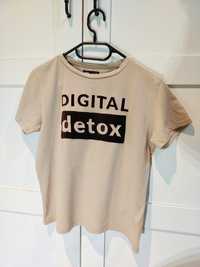 T-shirt bluzka krótki rękaw Digital detox nude beżowy Sinsay S 36