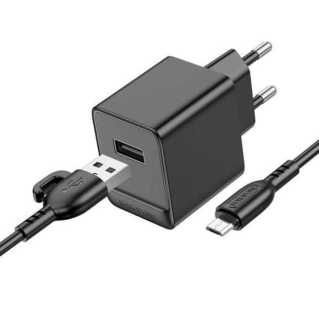 Зарядне мережеве BOROFONE BAS11A (1хUSB 10.5W) + кабель Micro USB