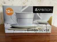 Zestaw kawowy ambition baron silver , 6 filizanek i 6 podstawek