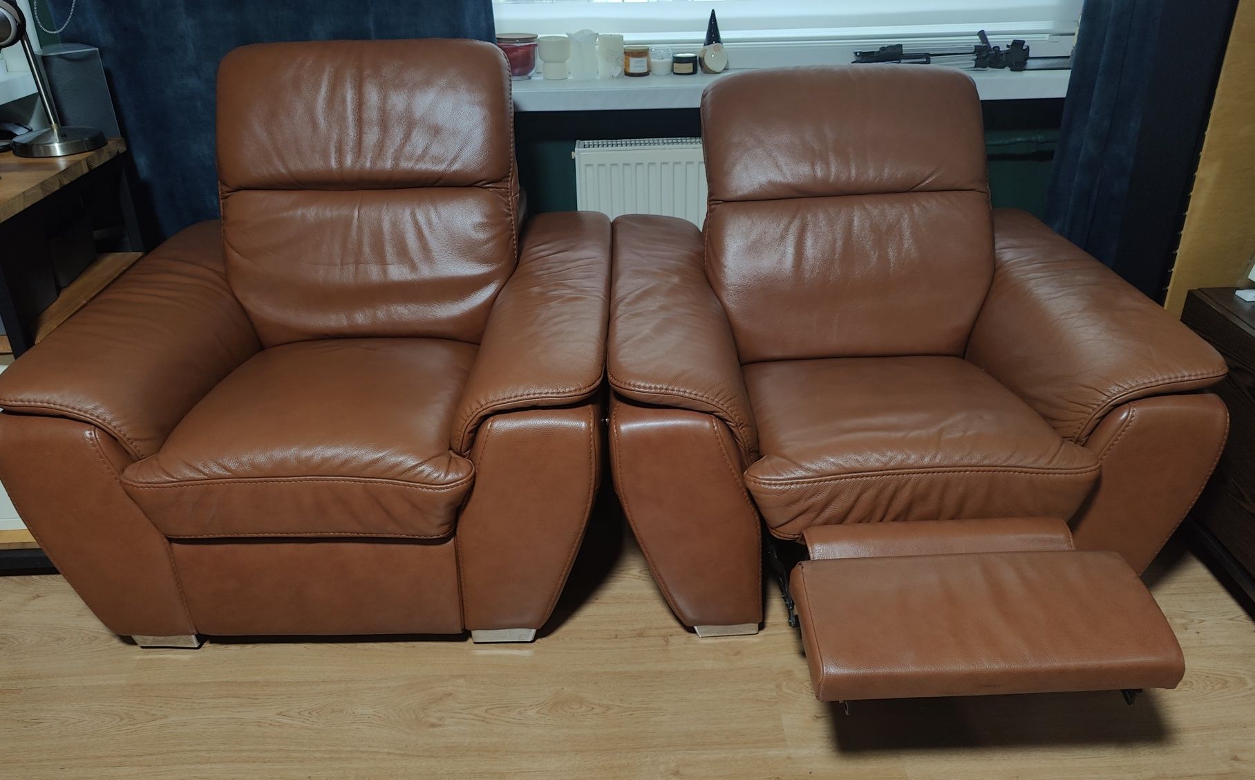 Fotele skórzane KLER, brąz, funkcja relaks