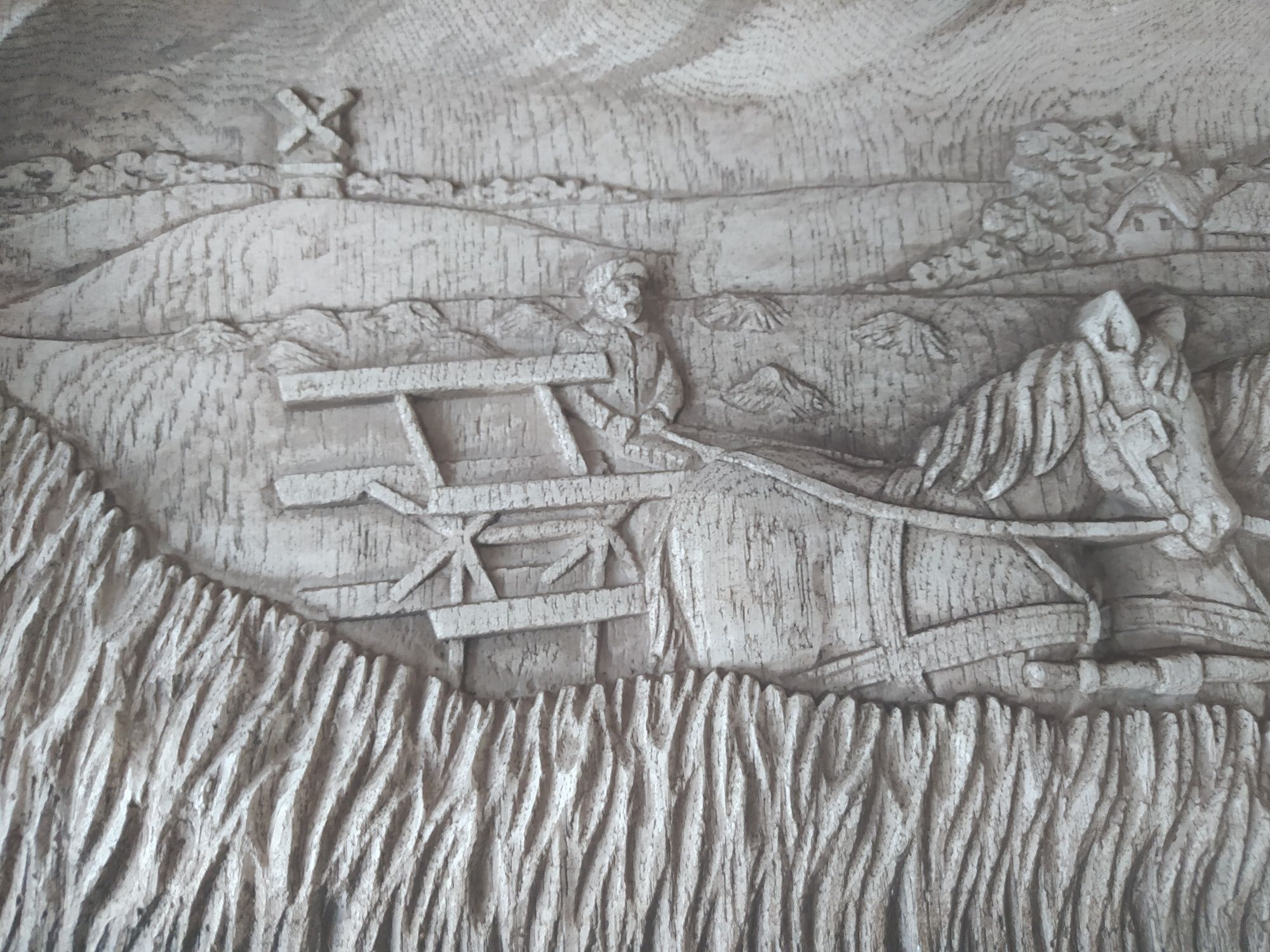 Duży stary obraz płaskorzeźba z gipsu gipsowa rolnik