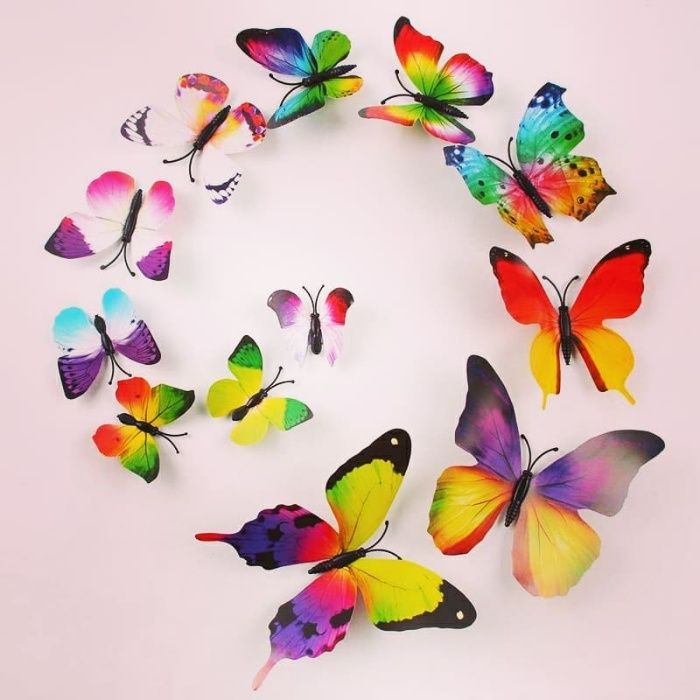 Наклейки бабочки 3D на стену декоративные объемные стикеры для декора