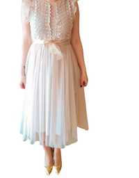 nowa sukienka koronkowa suknia tiulowa midi beżowa rozmiar uniwersalny