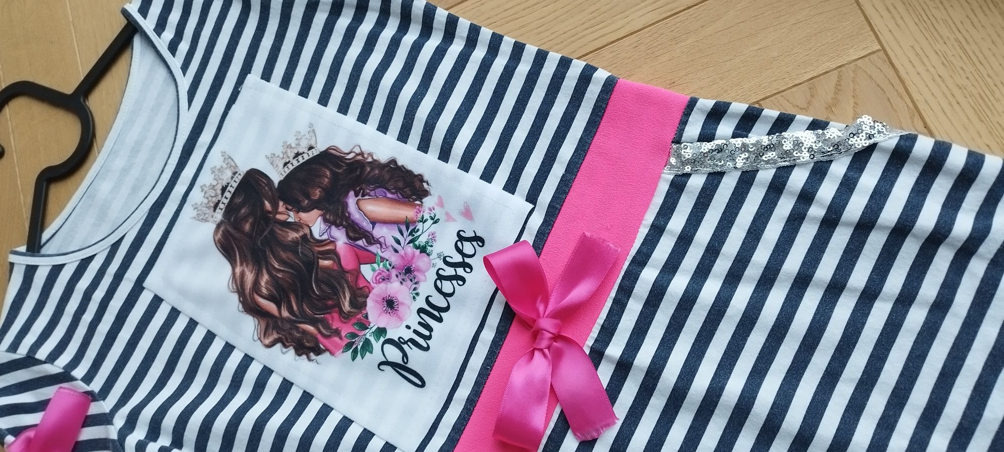 Sukienka paski księżniczka princess cekiny mama i córka 128 134, 140