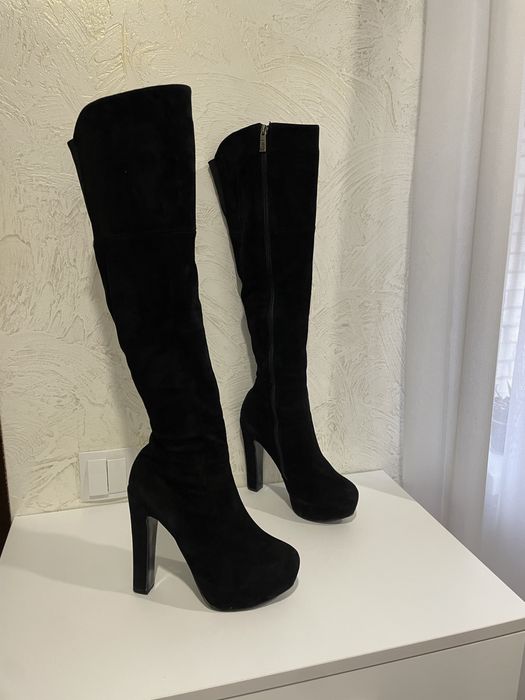 Чоботи ботфорти сапожки високі шкіряні зимові демісезон замш