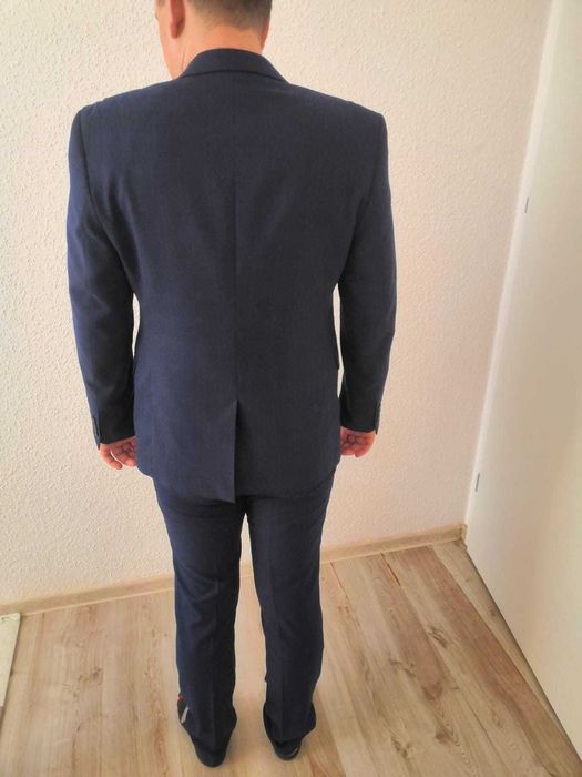 Garnitur komplet marynarka i spodnie granatowy w kratkę rozmiar M 48