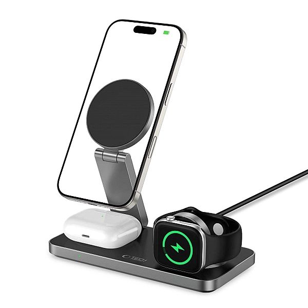 Tech-Protect Qi15W-A47/3In1 Magnetic Magsafe Wireless Charger Black
