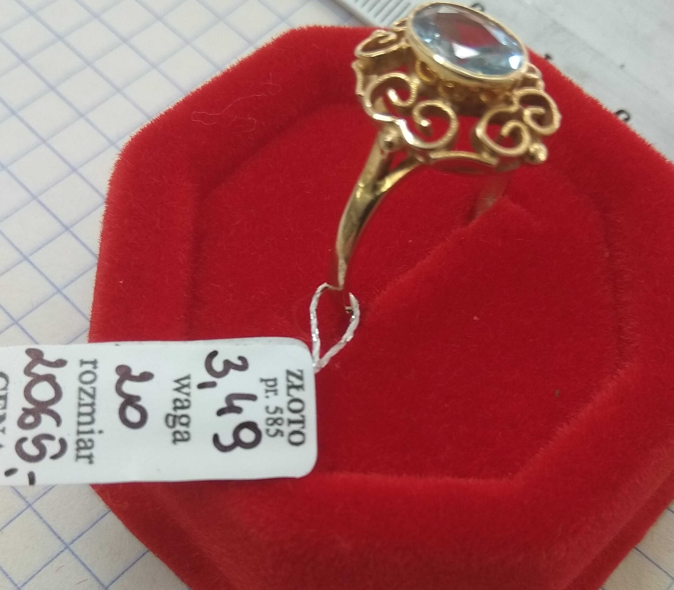 Pierścionek Styl Vintage Topaz Złoto 585 14 karat NOWE R.20
