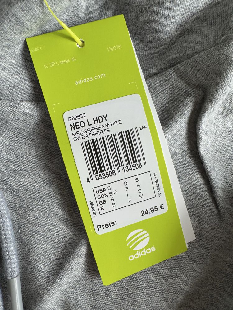 Nowa bluza Adidas Neo S szara z kieszeniami i kapturem