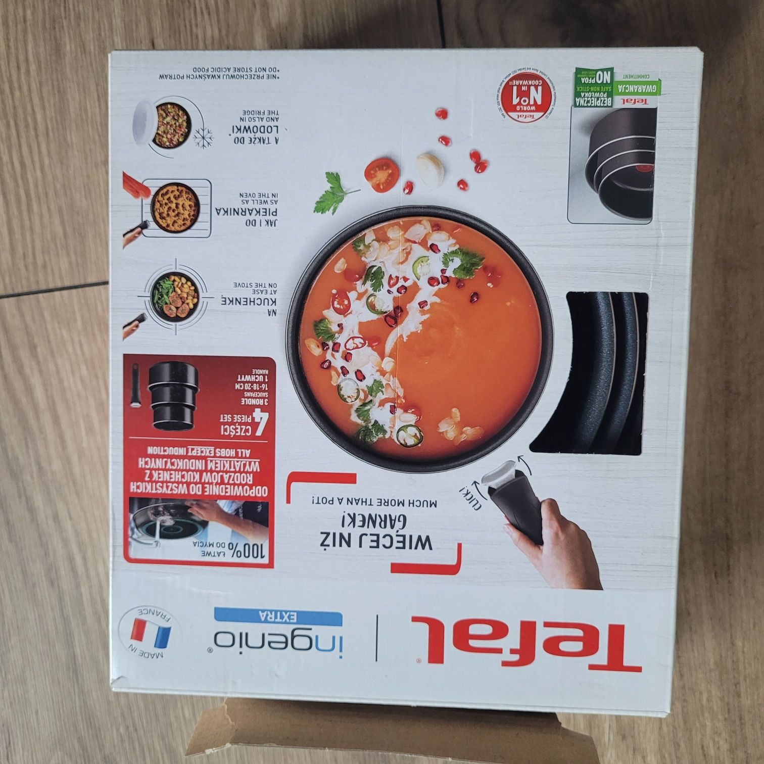 Tefal Ingenio extra zestaw 3 garnków +rączka nowe