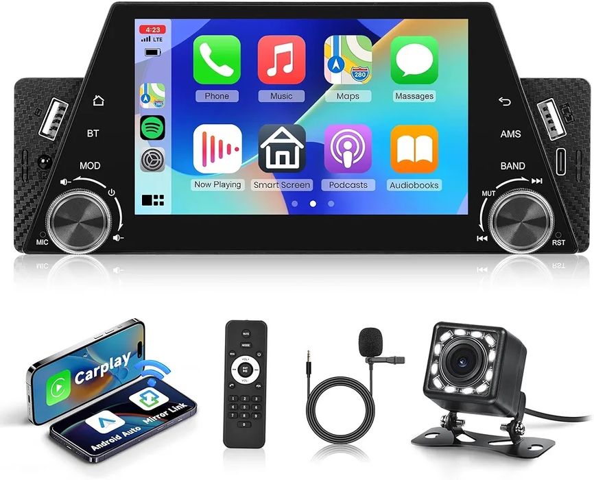 Radio Samochodowe 1 DIN 5" Dotykowe | Bezprzewodowe CarPlay & Android