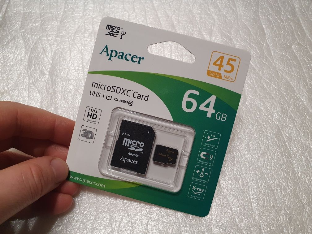 Карта пам'яті Apacer micro SDXC UHS-I 64GB class 10+SD