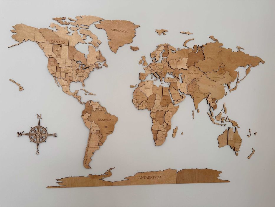 Podróżuj Codziennie – Drewniana Mapa 3D w Kolorze Winchester 170x100cm