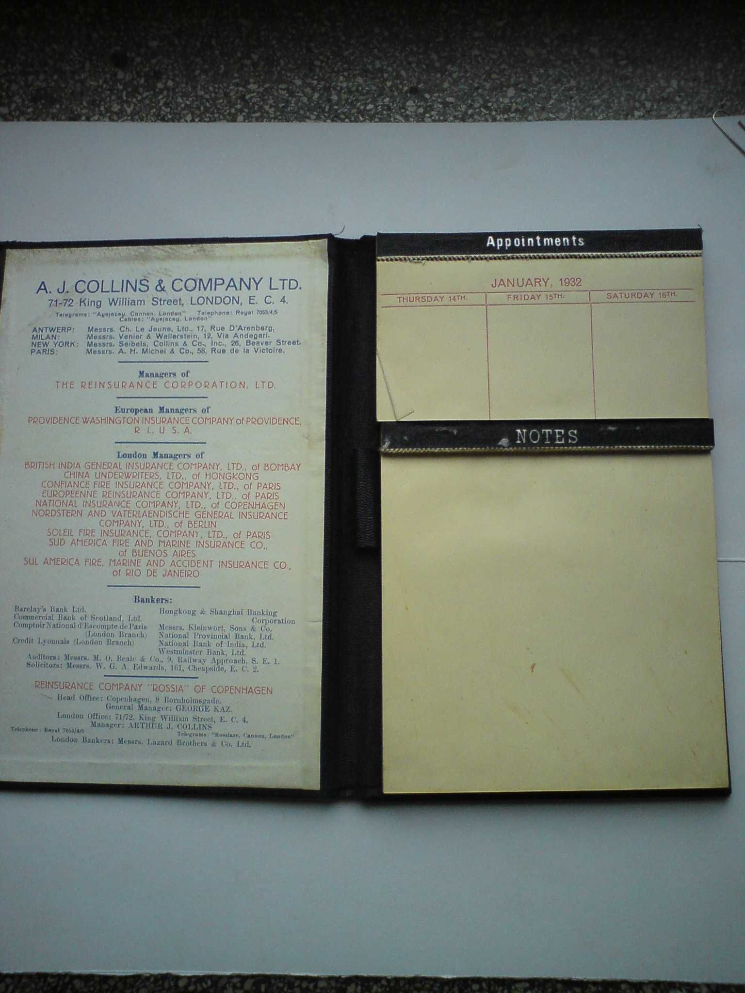oryginalny Amerykański notes A.J.Colins Company z kalendarzem 1932