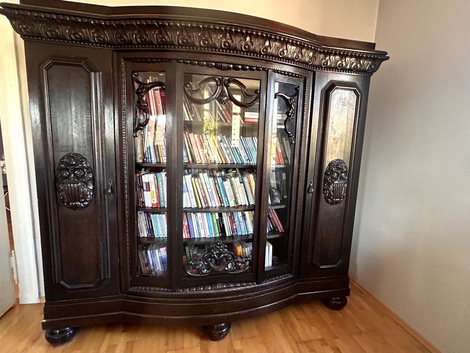 Biblioteka i biurko (zestaw) - antyki z duszą, lite drewno, rzeźbienia