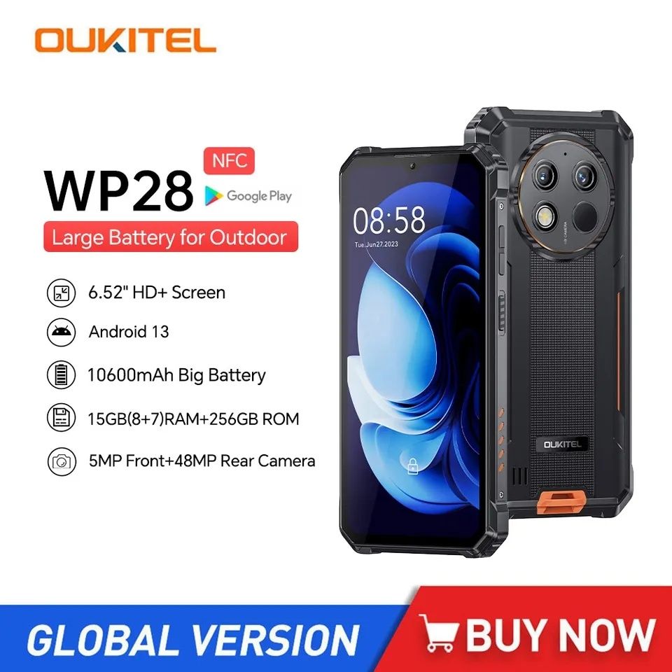 Oukitel WP28 8/256gb IP68 NFC 10600mah Android 13 black