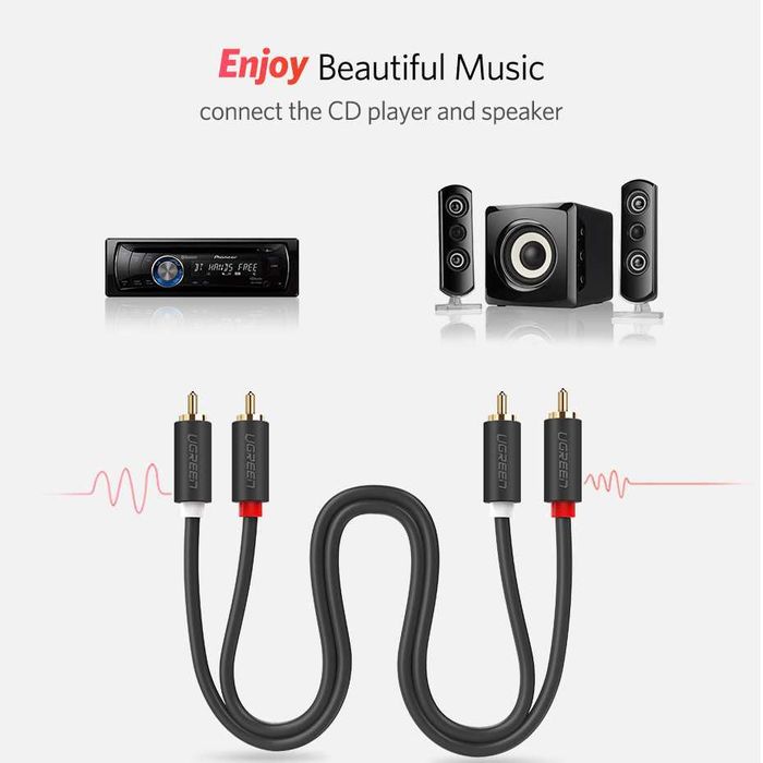 Кабель RCA Hi-Fi аудио провод для саундбара колонки UGREEN 2 / 3 метра