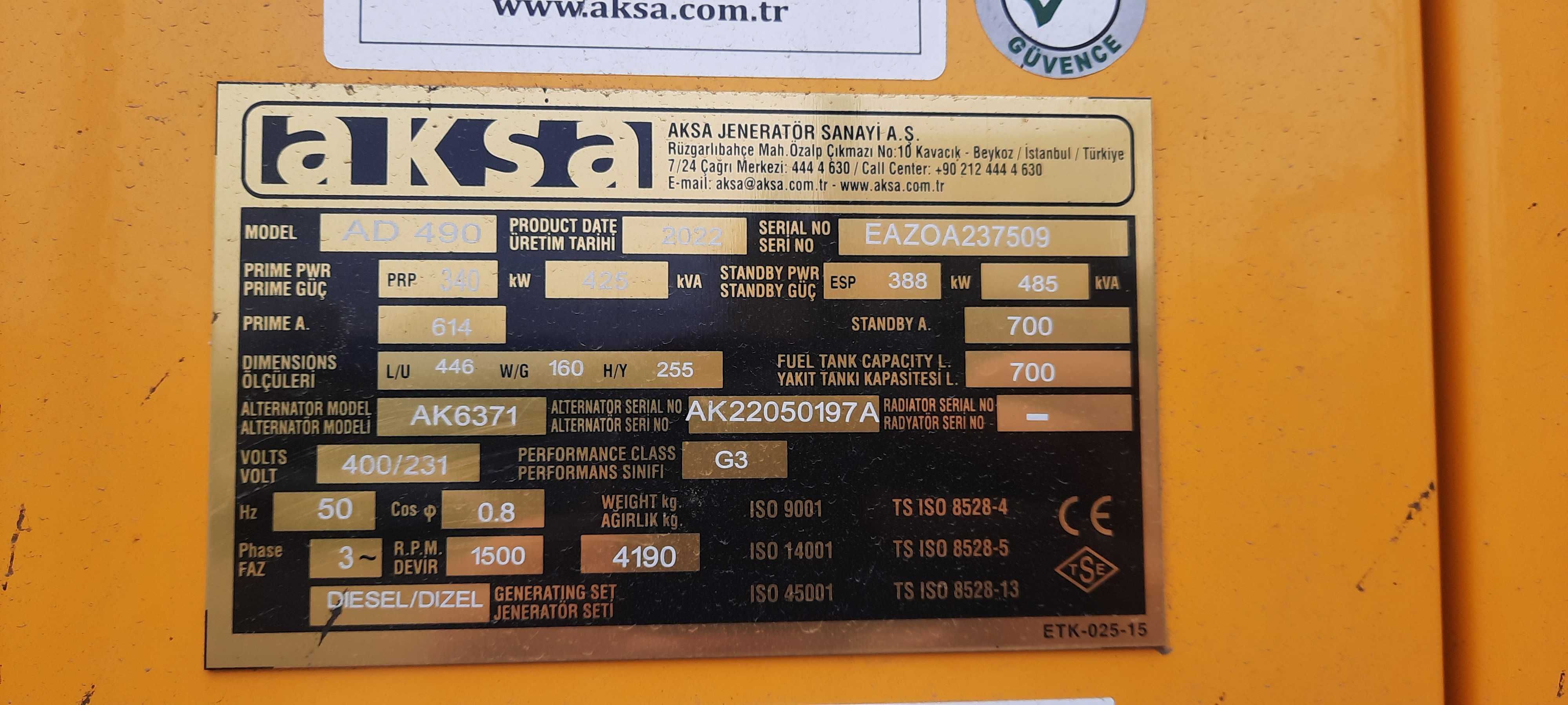 Дизельний генератор AKSA AD 490