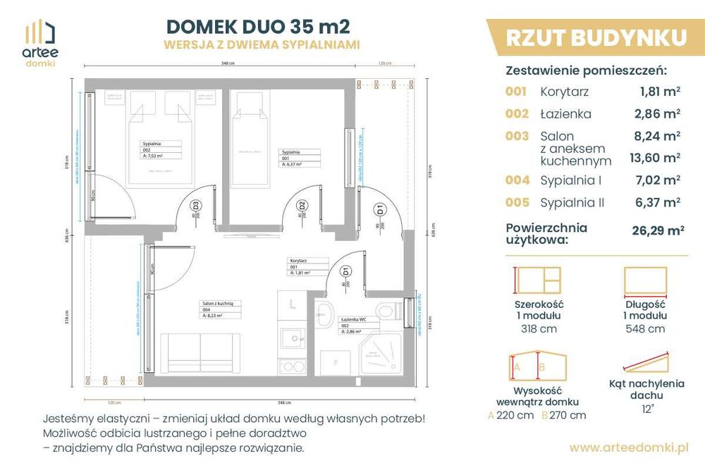 Domek modułowy drewniany całoroczny 35 m2 na zgłoszenie Artee Domki
