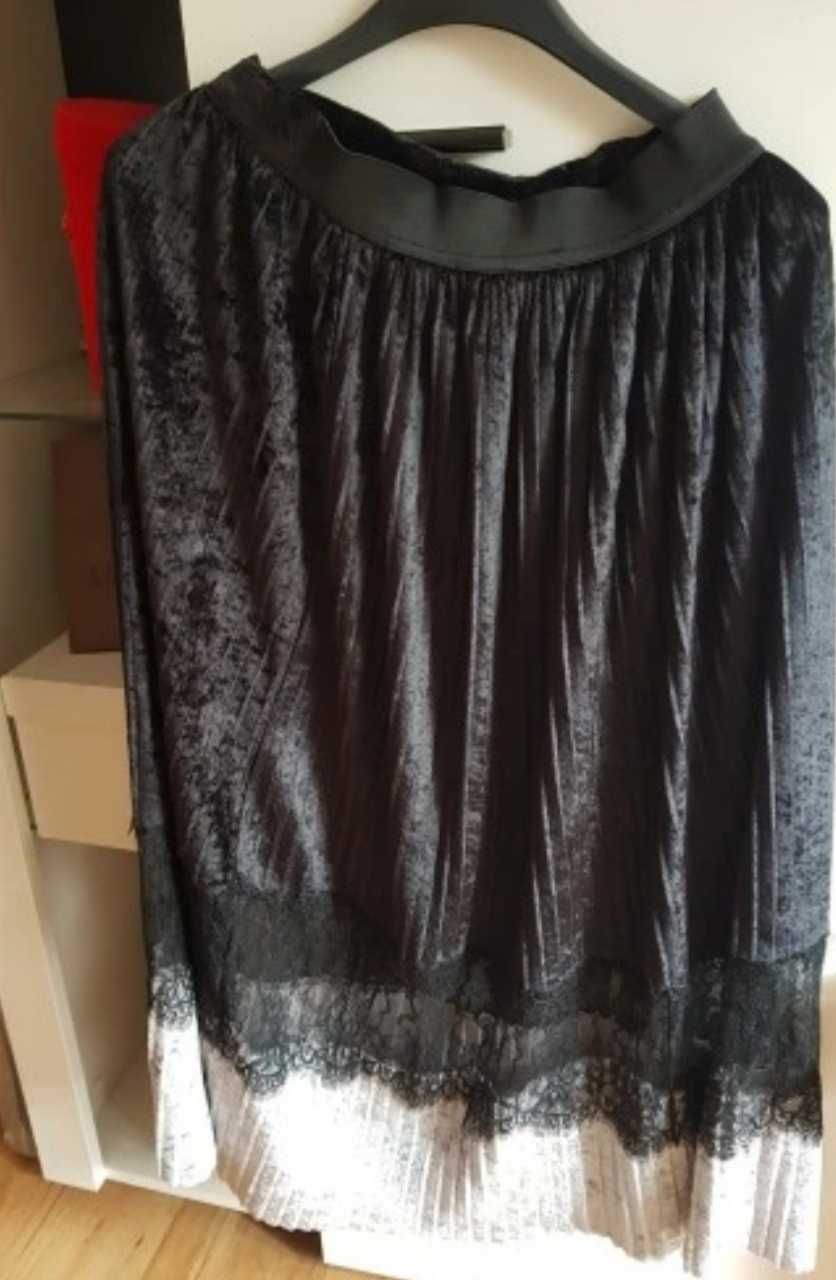 Spódnica plisowana aksamit zara czarna