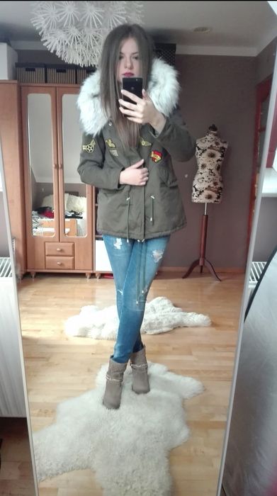 Parka ocieplana glo story kurtka zimowa khaki L