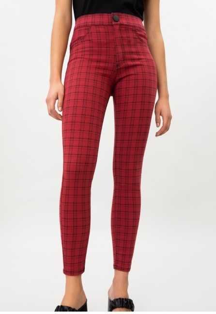Calças / Treggings vermelho escuro e preto aos quadrados