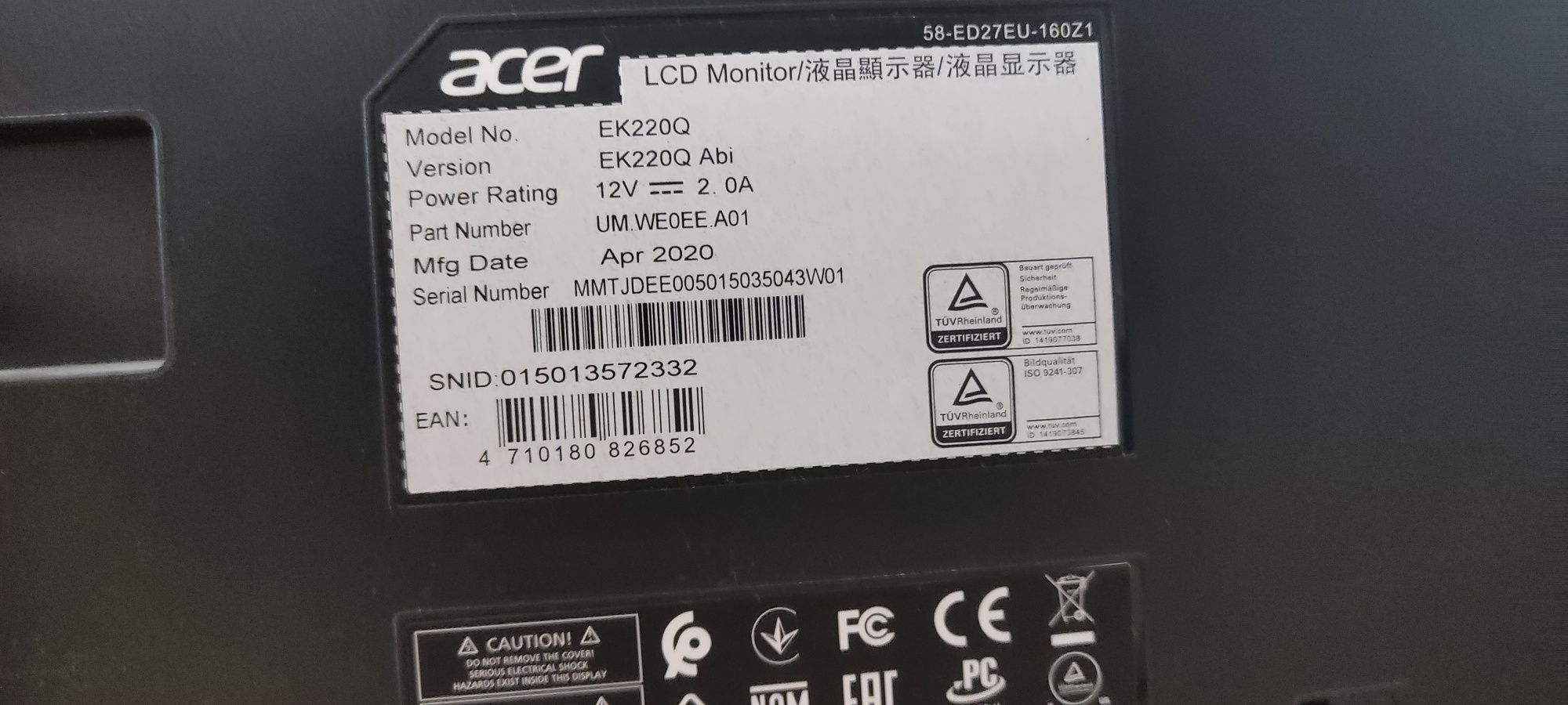 Monitor Acer EK220Q Abi 22"