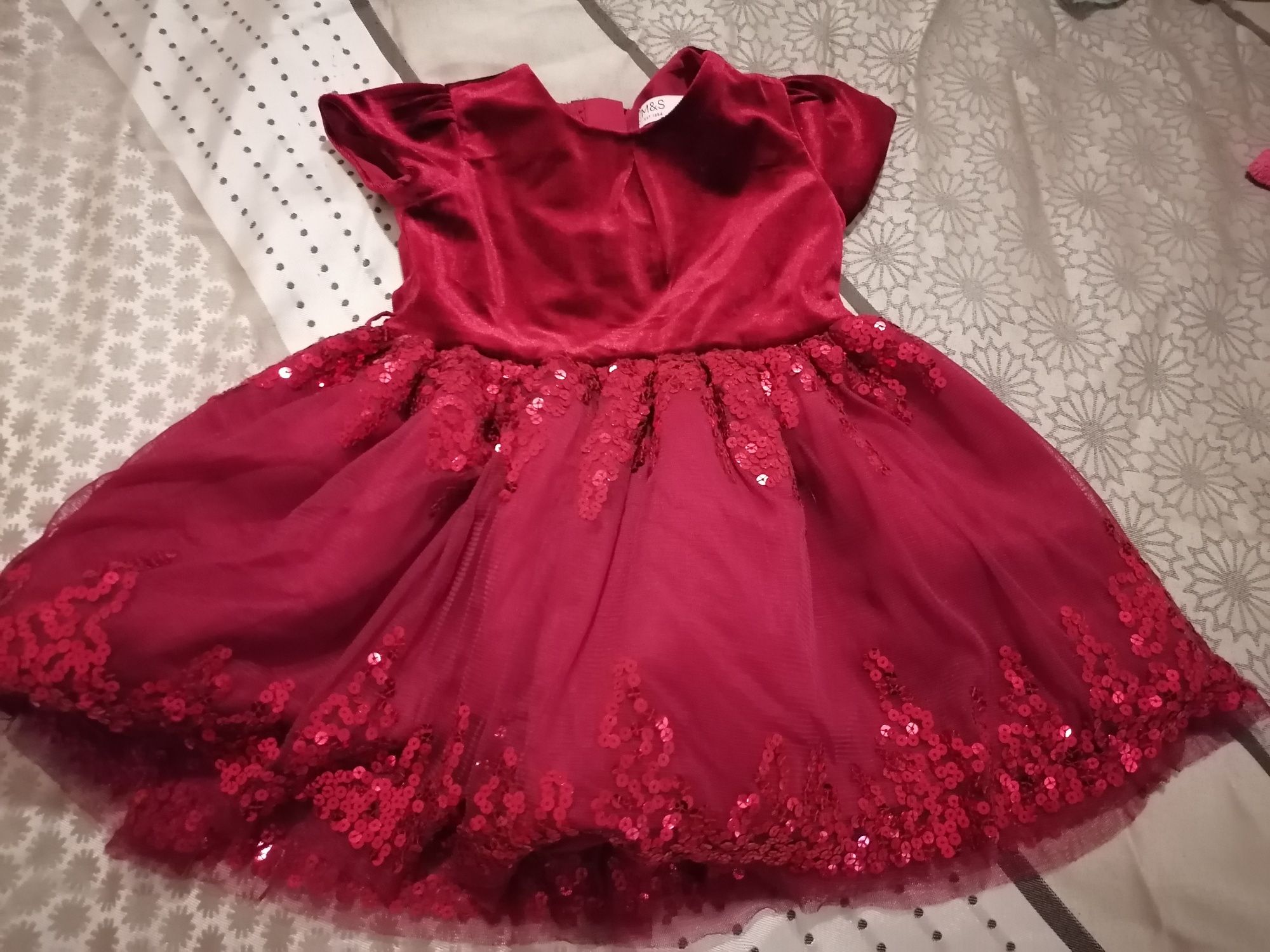 Платье для девочки бордовое с паетками, новогоднее платья снеговик