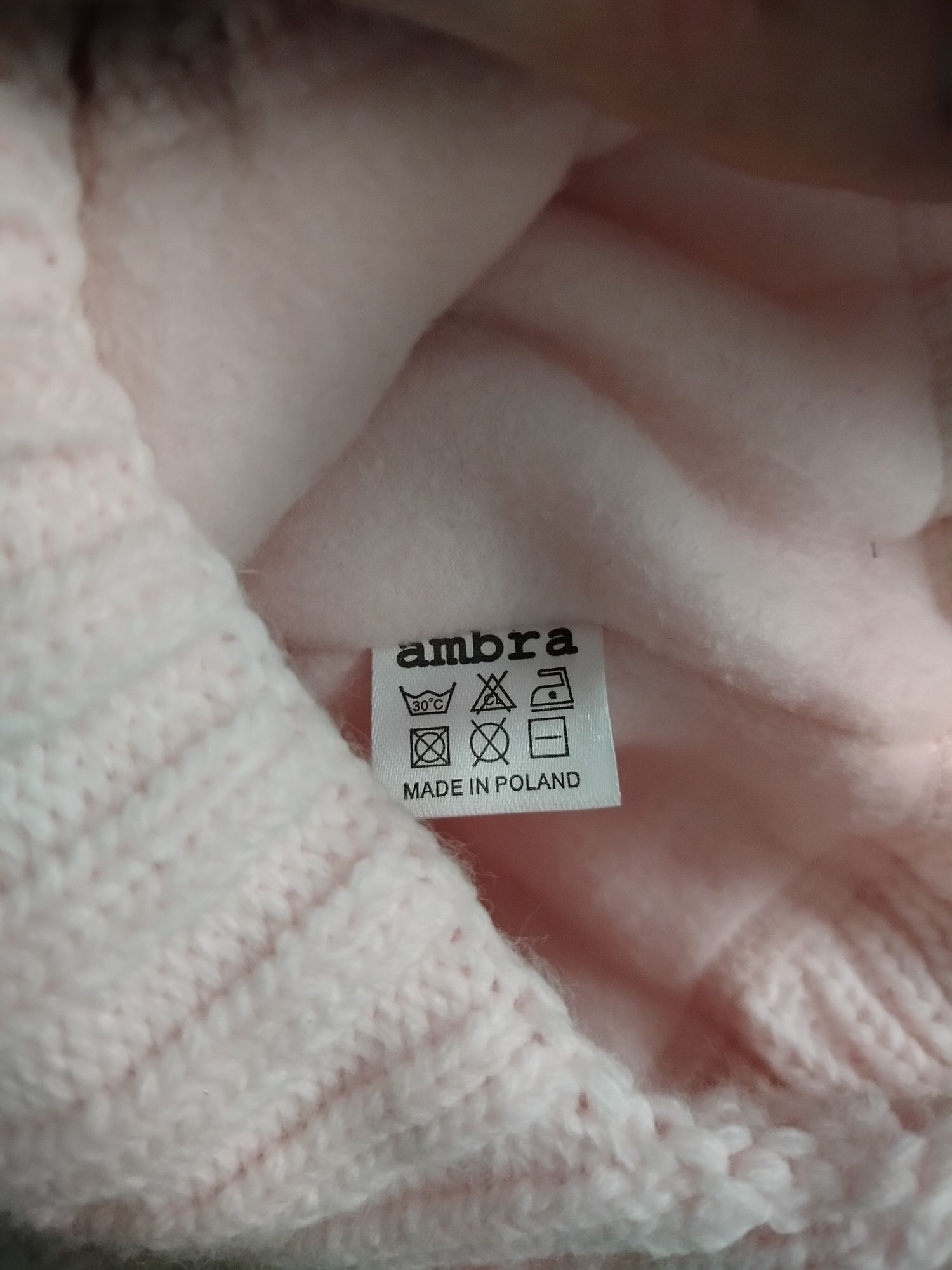 Czapka zimowa+komin dla dziewczynki jasno różowa pompony