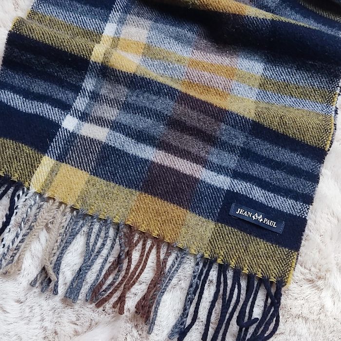 Długi wełniany szalik w kratę Jean Paul