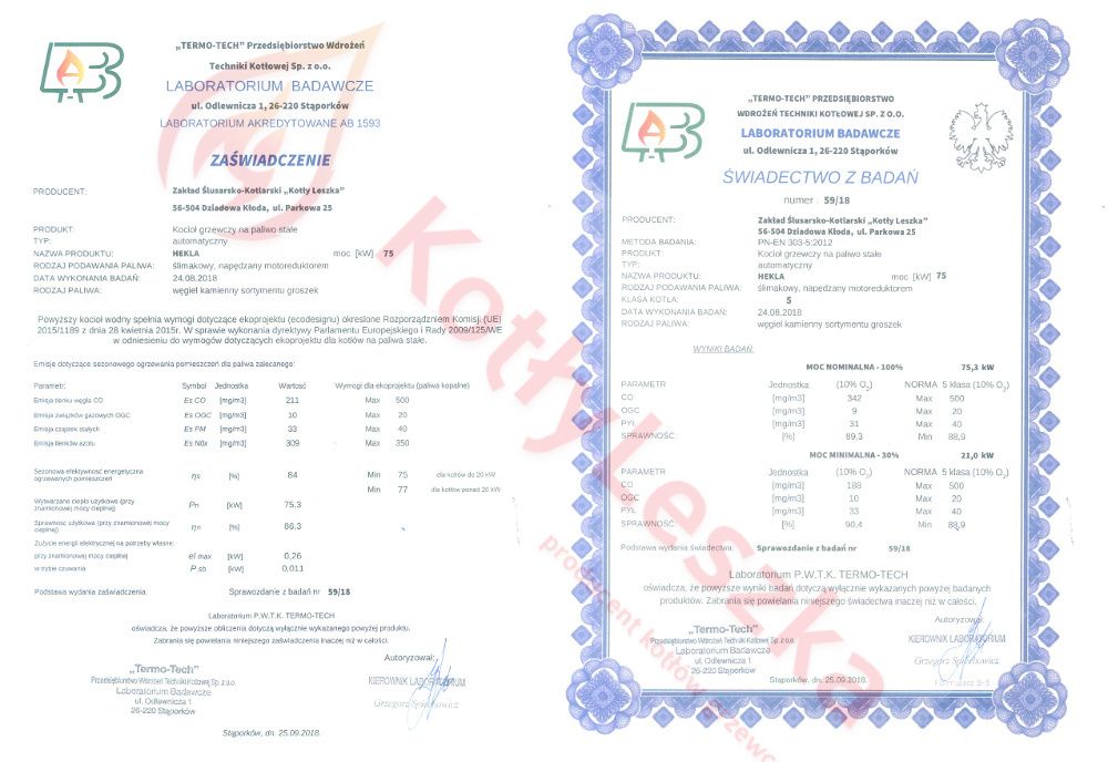Kocioł piec c.o. 5 klasa HEKLA 75 kW ekogroszek ecodesign kotlyleszka