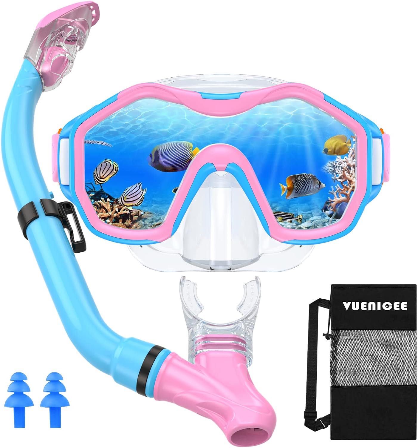 Gogle do nurkowania i  rurka do nurkowania dla dzieci, 180° pink blue