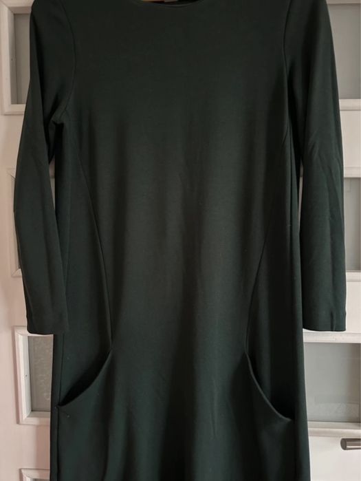 Ciemnozielona sukienka z kieszeniami H&M rozmiar S