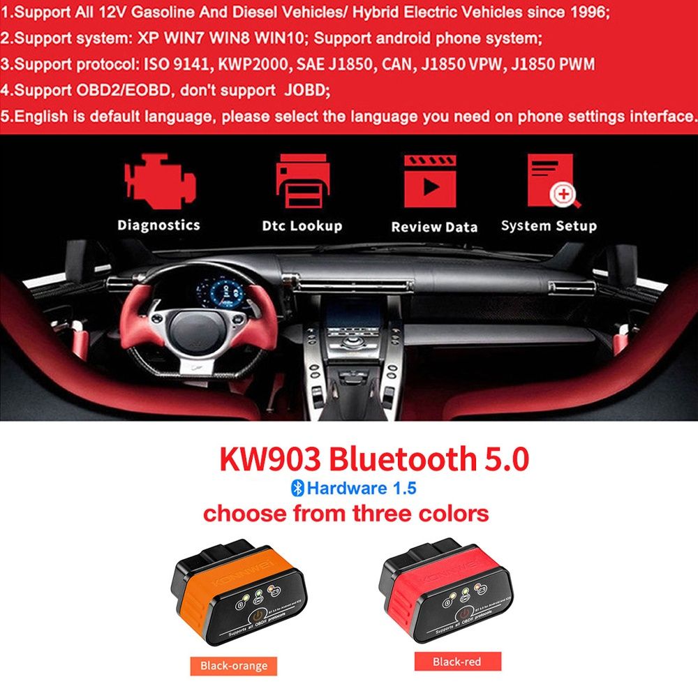 Авто сканер KONNWEI OBD2, KW903, ELM327, v1,5. Диагностика android,ios