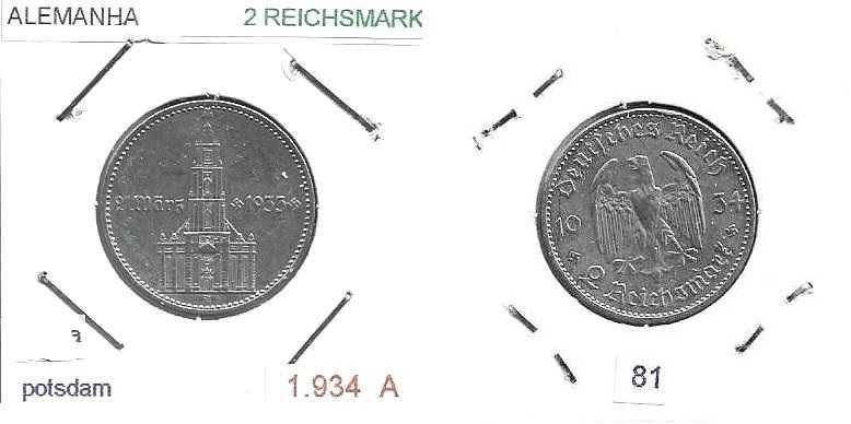 Alemanha - - - 2 Reichsmark - 1934-A - - - Igreja de Potsdam - - Moeda