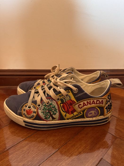 Dsquared2 Blue Canvas Embroided Patch Low Top Sneakers 39