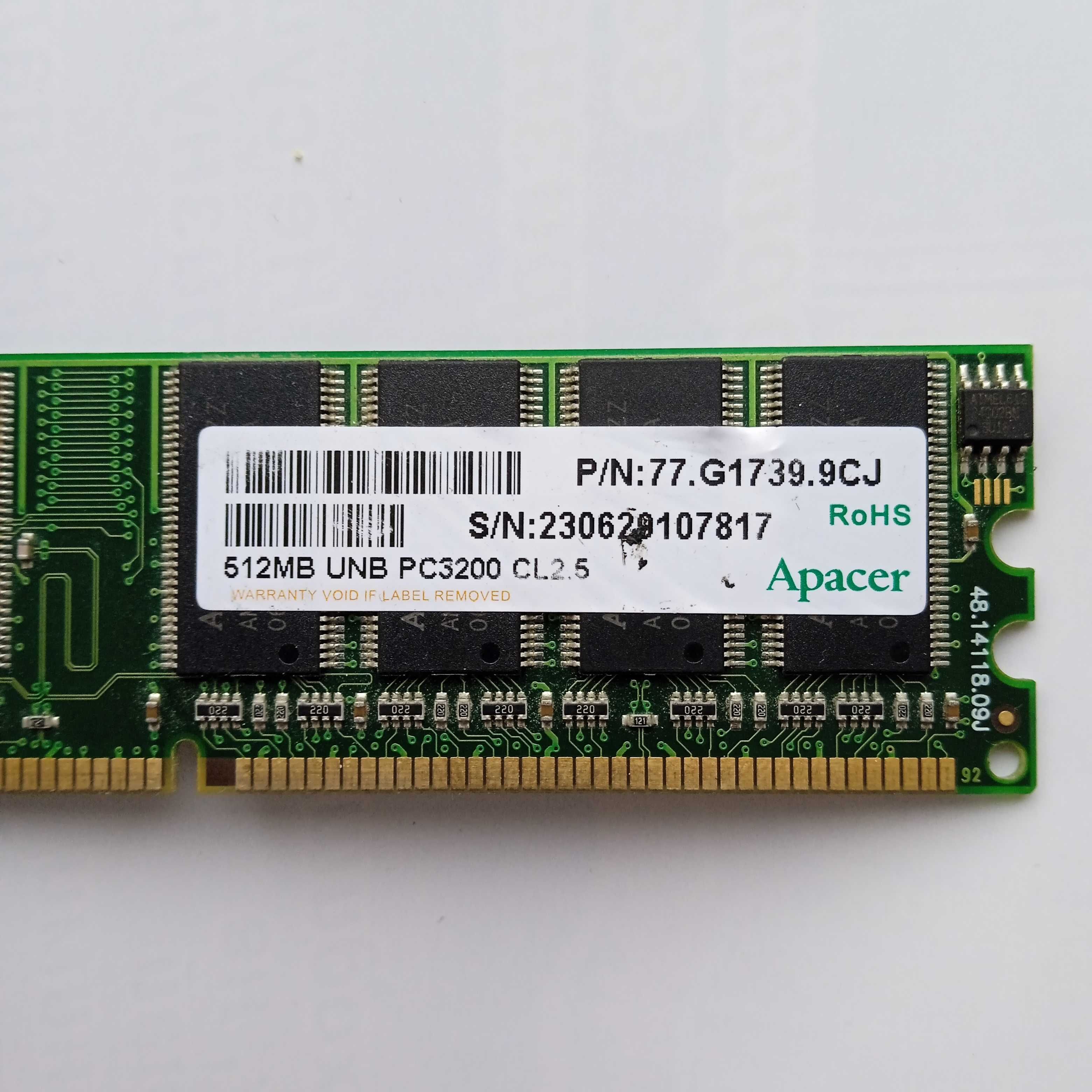 Оперативна память для ПК 512 mb DDR 400 Apacer UNB PC 3200