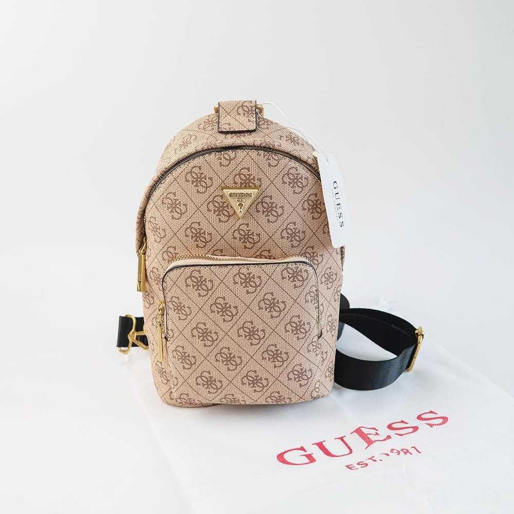 Жіноча/чоловіча бананка Guess 7519 світло коричнева сумка через плече