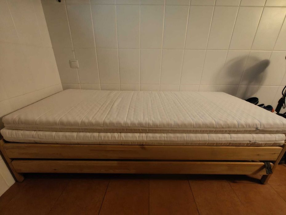 Cama empilhável c/2 colchões, pinho/Ågotnes