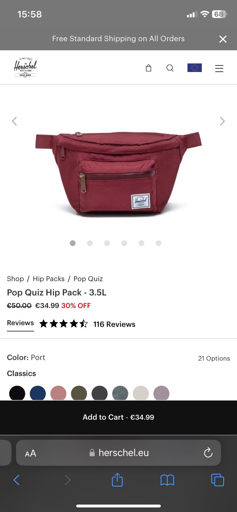 Herschel Bolsa de cintura Pop Quizz 3.5l
