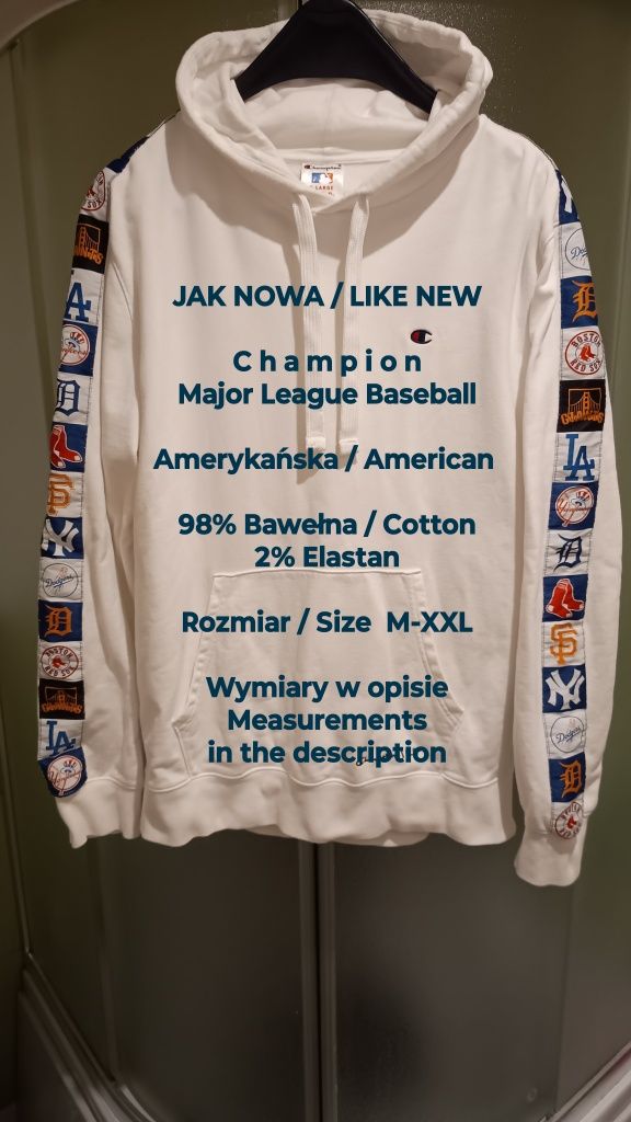 Champion  MLB  Amerykańska bluza z kapturem, 98% Bawełna, Roz. M-XXL