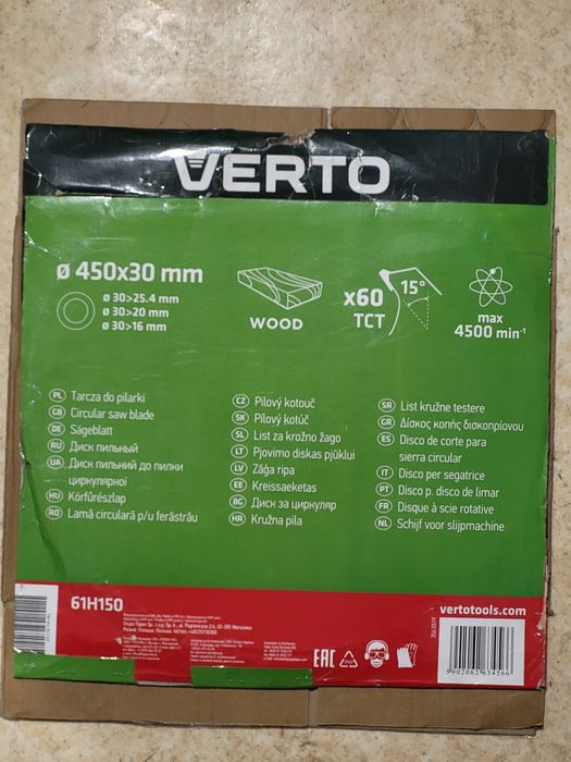 Tarcza Do Drewna Piły Pilarki Widiowa 450x30 mm 60 Zębów 61H150 VERTO